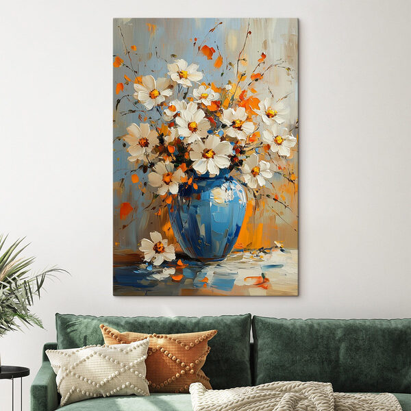 Peinture de fleurs dans un vase bleu Tableaux Peinture de fleurs dans un vase bleu