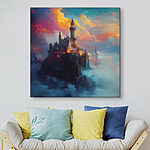 Tableaux Château sur une montagne avec des nuages