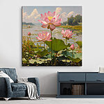 Tableaux Fleurs roses sur un lac