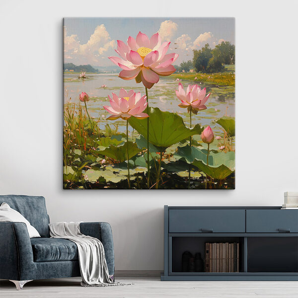 Fleurs roses sur un lac Tableaux Fleurs roses sur un lac
