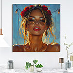 Tableaux Femme avec des fleurs dans les cheveux et des lunettes de soleil