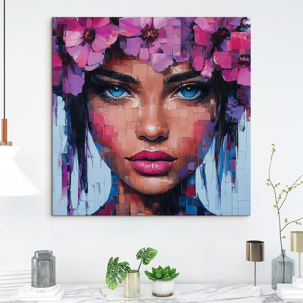 Peinture d'une femme avec des fleurs dans les cheveux Tableaux Peinture d'une femme avec des fleurs dans les cheveux