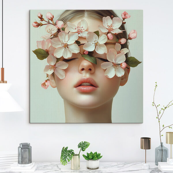 Tableaux Femme avec des fleurs sur le visage