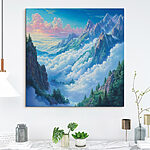 Tableaux Chaîne de montagnes avec nuages et arbres