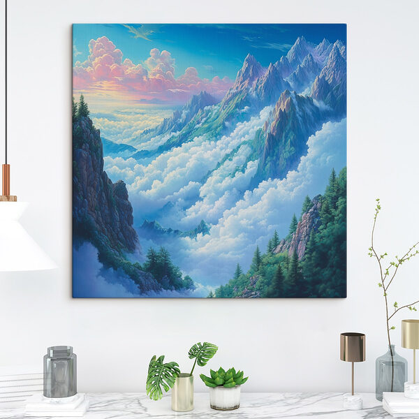 Chaîne de montagnes avec nuages et arbres Tableaux Chaîne de montagnes avec nuages et arbres