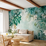 Papier peint Peinture de plantes vertes et de fleurs