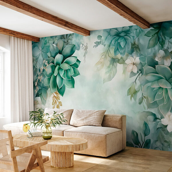 Peinture de plantes vertes et de fleurs Papier peint Peinture de plantes vertes et de fleurs