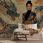 Papier peint Femme en kimono et dragon