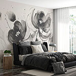 Papier peint Peinture de fleurs sur une surface blanche