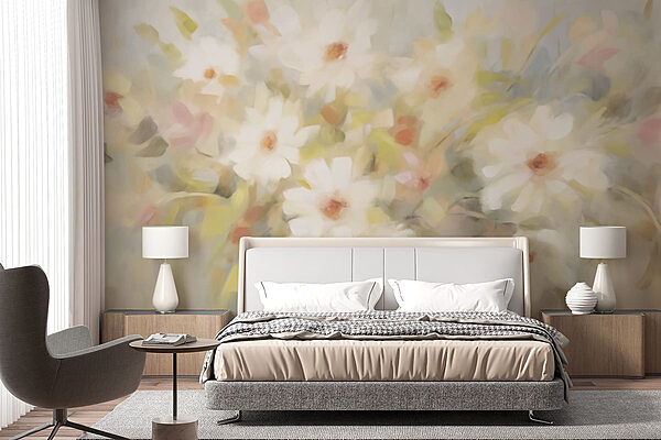 Peinture de fleurs blanches Papier peint Peinture de fleurs blanches