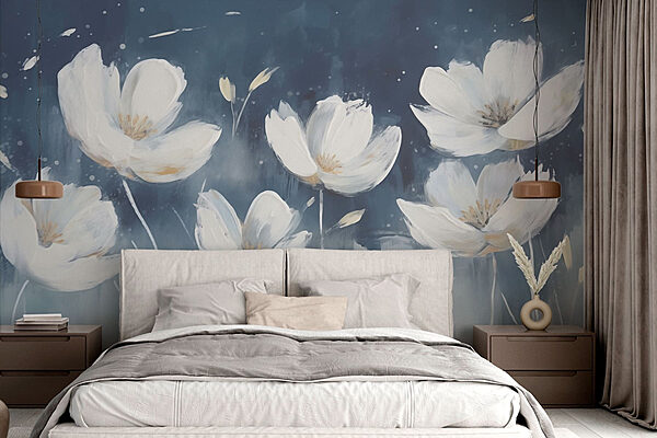 Peinture de fleurs blanches Papier peint Peinture de fleurs blanches