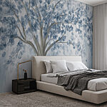 Papier peint Arbre aux feuilles bleues