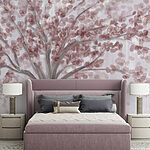 Papier peint Peinture d'un arbre aux feuilles roses