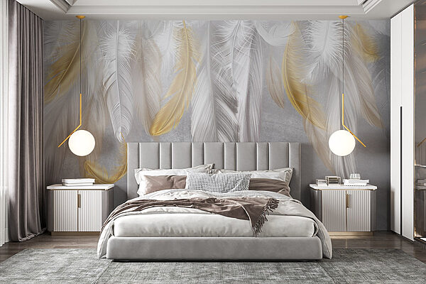 Des plumes douces tombent gracieusement en cascade Papier peint Des plumes douces tombent gracieusement en cascade