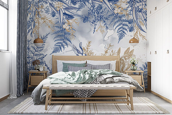 Motif floral bleu et blanc Papier peint Motif floral bleu et blanc