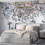 Papier peint Groupe de fleurs et de papillons