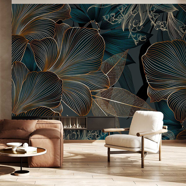 Papier peint Élégant motif floral aux lignes fines