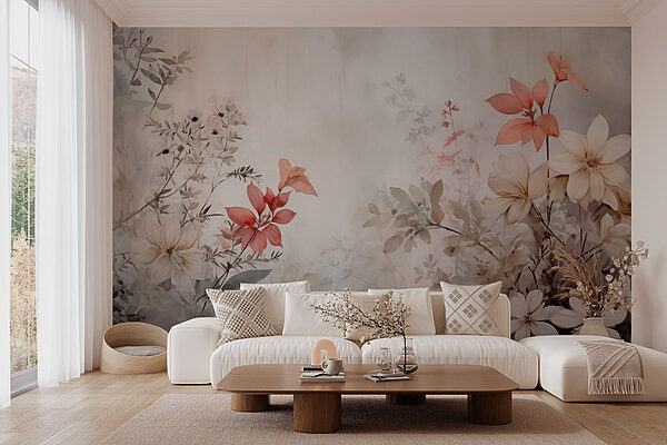 Peinture de fleurs sur un mur Papier peint Peinture de fleurs sur un mur