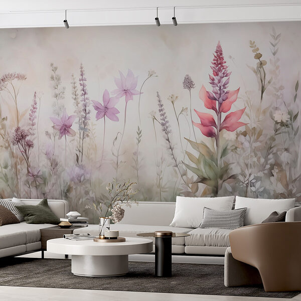 Peinture de fleurs dans un champ Papier peint Peinture de fleurs dans un champ