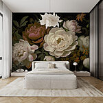 Papier peint Groupe de fleurs sur fond noir