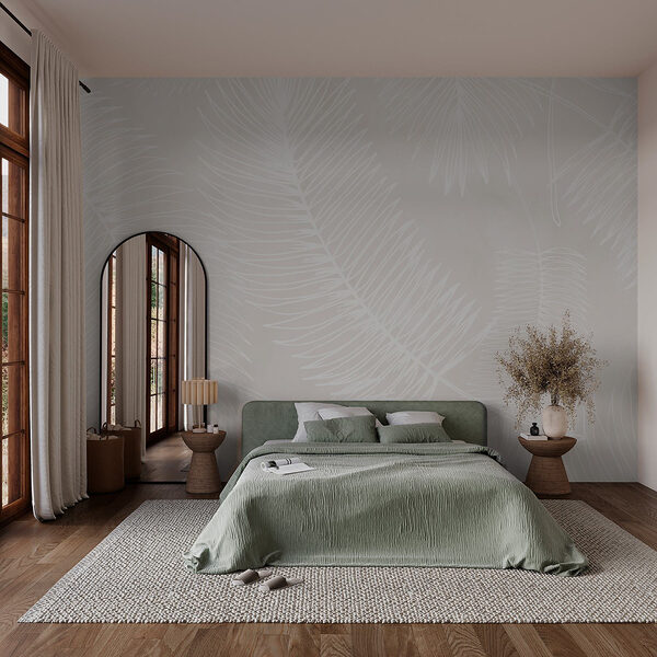Motif blanc de feuilles Papier peint Motif blanc de feuilles