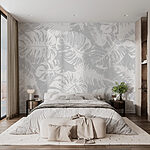 Papier peint Feuilles blanches sur fond gris