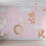 Papier peint Groupe d'animaux tenant des fleurs