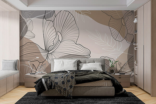 Élégant dessin floral au trait Papier peint Élégant dessin floral au trait