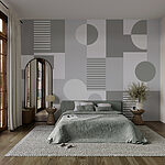 Papier peint Motif géométrique gris et blanc