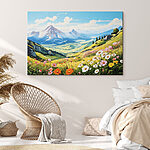 Tableaux Paysage avec montagnes et fleurs