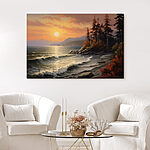 Tableaux Coucher de soleil sur une plage rocheuse