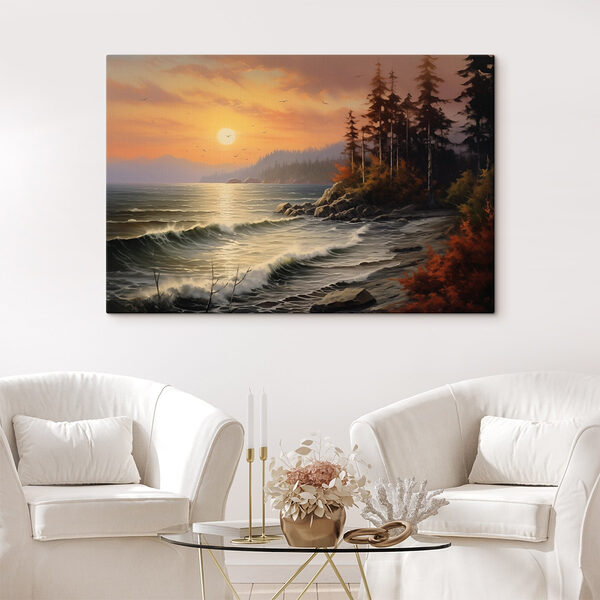 Coucher de soleil sur une plage rocheuse Tableaux Coucher de soleil sur une plage rocheuse