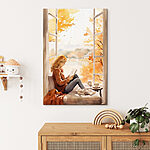 Tableaux Femme assise sur le rebord d'une fenêtre et lisant un livre