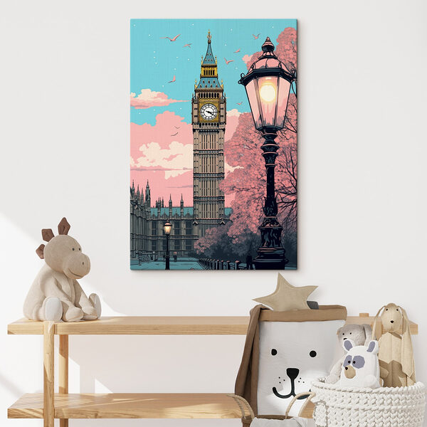 Tour d'horloge avec un lampadaire et des arbres Tableaux Tour d'horloge avec un lampadaire et des arbres