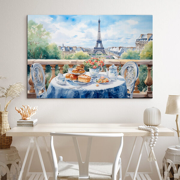 Peinture à l'aquarelle d'une table avec de la nourriture dessus Tableaux Peinture à l'aquarelle d'une table avec de la nourriture dessus
