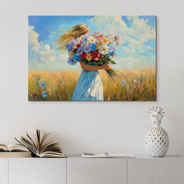 Femme tenant un bouquet de fleurs Tableaux Femme tenant un bouquet de fleurs