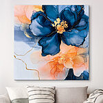 Tableaux Peinture de fleurs bleues et orange