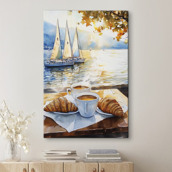 Aquarelle d'une table avec café et croissants Tableaux Aquarelle d'une table avec café et croissants