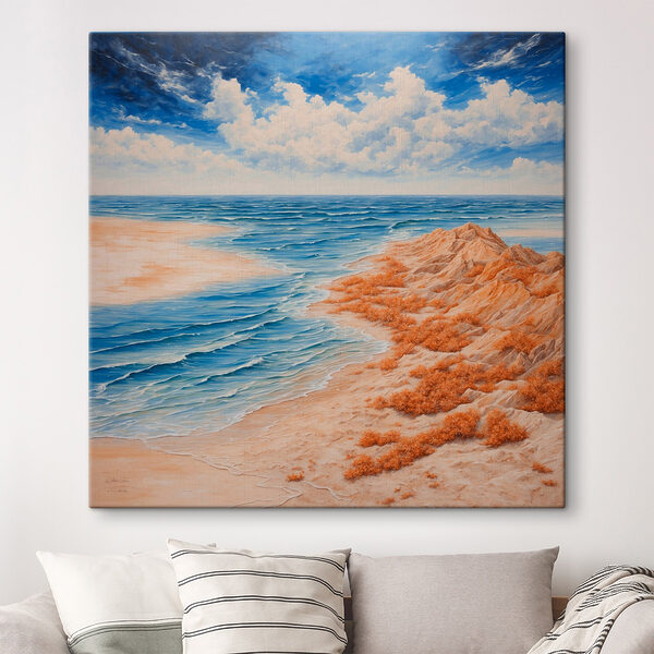 Peinture d'une plage avec du sable et de l'eau Tableaux Peinture d'une plage avec du sable et de l'eau
