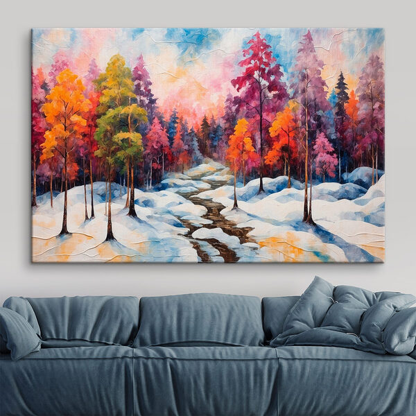 Peinture d'une forêt enneigée Tableaux Peinture d'une forêt enneigée
