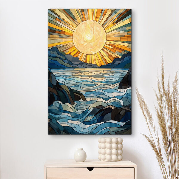Vitrail avec un soleil sur une rivière Tableaux Vitrail avec un soleil sur une rivière