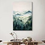 Tableaux Peinture d'une chaîne de montagnes avec des arbres et du brouillard