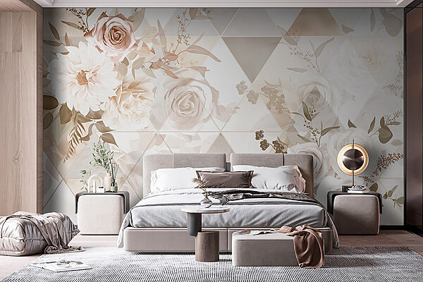 Papier peint avec des fleurs et des triangles Papier peint Papier peint avec des fleurs et des triangles