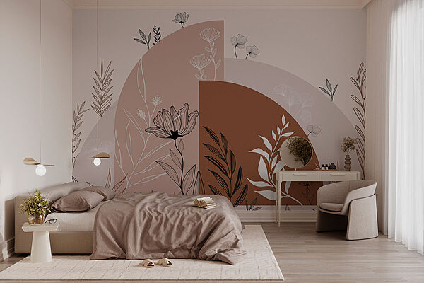 Graphisme de fleurs et de feuilles Papier peint Graphisme de fleurs et de feuilles