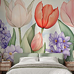 Papier peint Groupe de fleurs avec feuilles