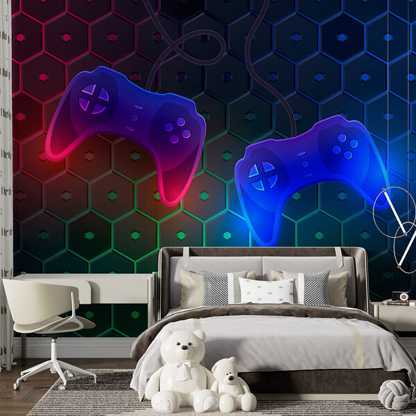 Papier peint Manette de jeu sur fond d'hexagone