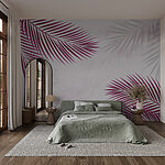 Papier peint Feuilles violettes sur fond blanc