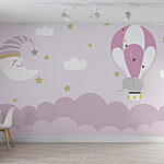 Papier peint Eléphant et lune dans un ballon de baudruche