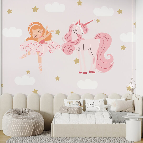 Caricature d'une danseuse de ballet et d'une licorne Papier peint Caricature d'une danseuse de ballet et d'une licorne
