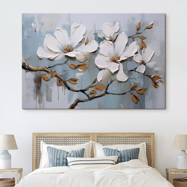 Peinture de fleurs blanches sur une branche Tableaux Peinture de fleurs blanches sur une branche